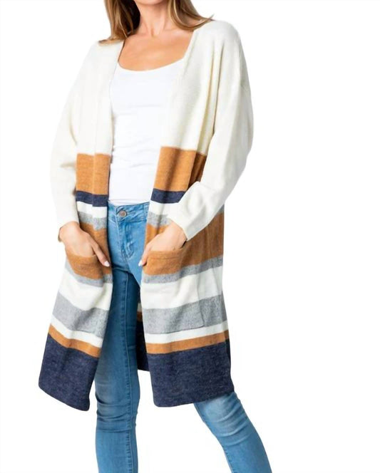 Entro - STRIPED OPEN FRONT CARDIGAN