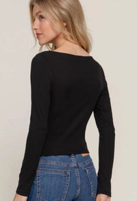 Active Basic - Long Sleeve Fitted Boat Ribbed Knit Top