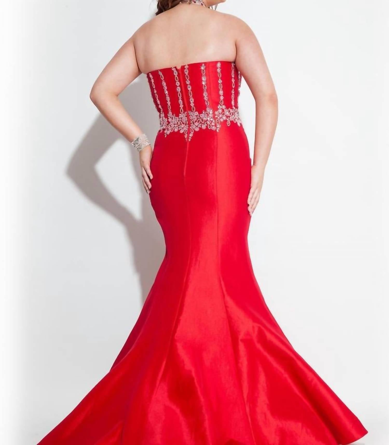 Rachel Allan - Taffeta Halter Neck Beaded Mermaid Prom Gown