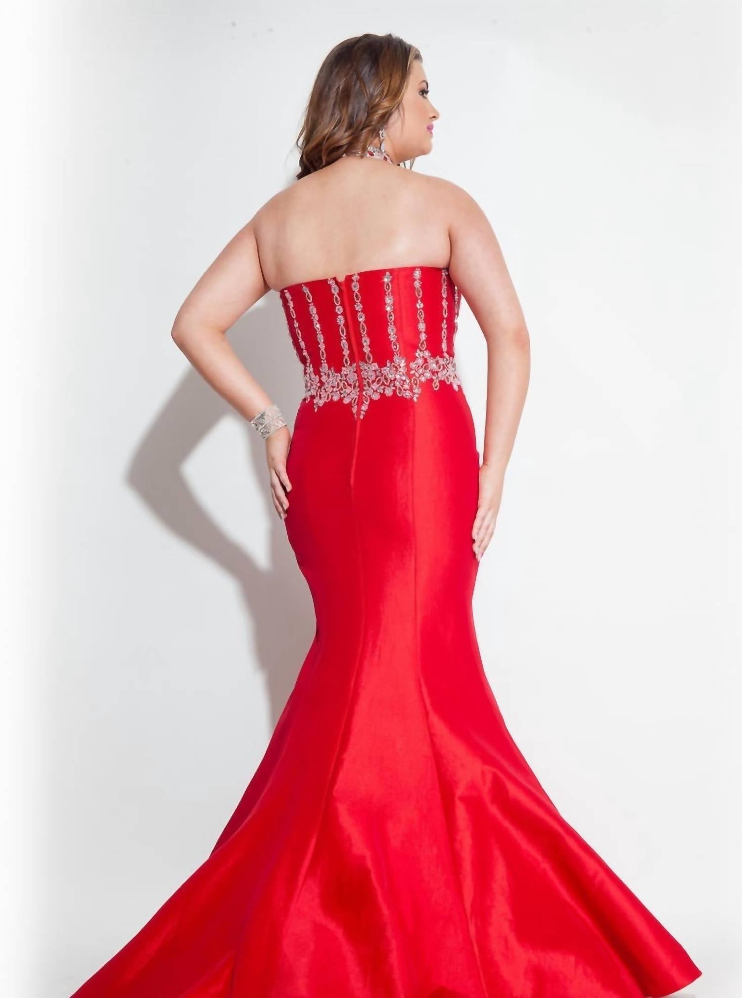 Rachel Allan - Taffeta Halter Neck Beaded Mermaid Prom Gown