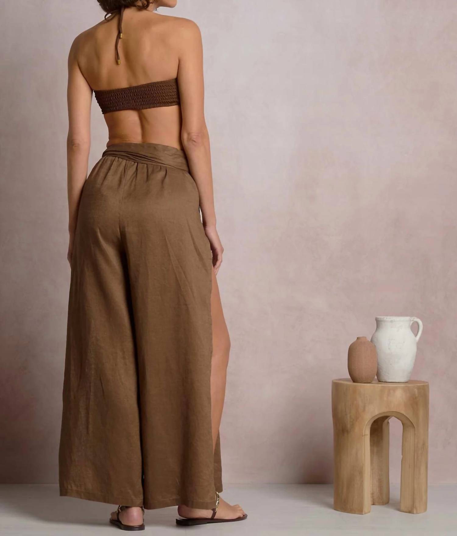 Elan - Bella Side Slit Waist Tie Pants