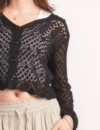 Papillon - Open Pointelle Knit Long Sleeve Cardigan