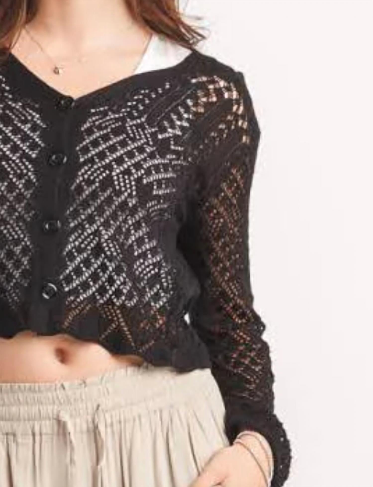 Papillon - Open Pointelle Knit Long Sleeve Cardigan