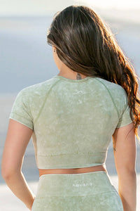 Navano - Acid Wash Short Sleeve Crop Top