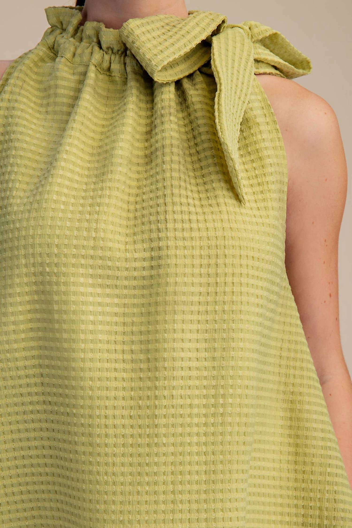 GLAM Ruffle Neck Tie Sleeveless Top in green - women's blouse - view 5