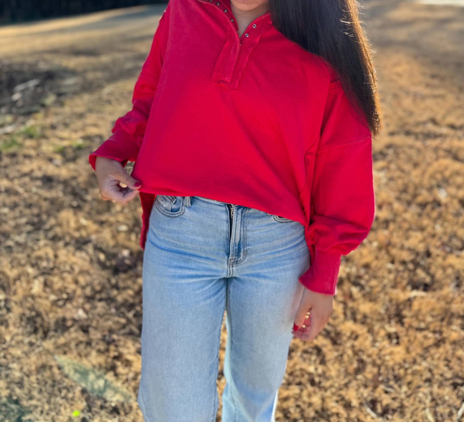 Ee:Some - Snap Front Pullover Sweatshirt