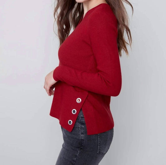 Charlie B - V-Neck Grommet Sweater