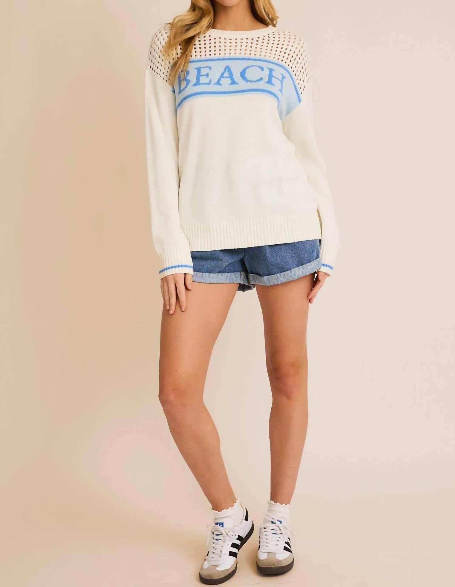 GILLI Beach Open Knit Sweater in blue - women's sweater - view 6