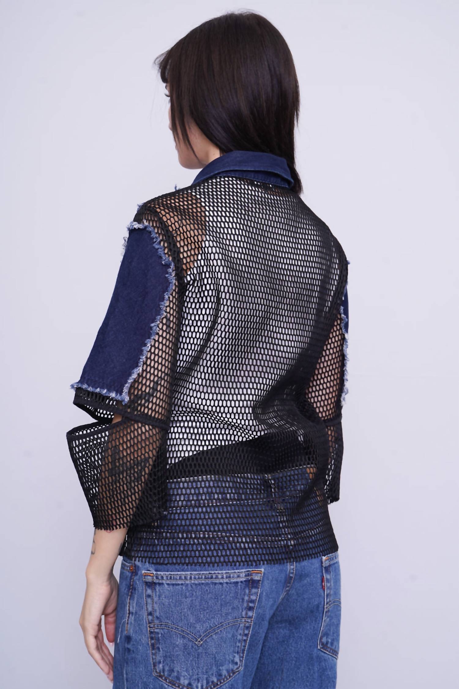 Samuel Dong Women's Textured Jacket in blue denim - women's jacket - alternate view