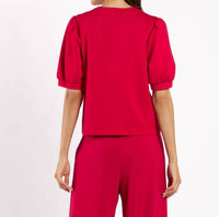 JUDE CONNALLY Coco Ponte Short Sleeve Top in red - women's shirt - detail view
