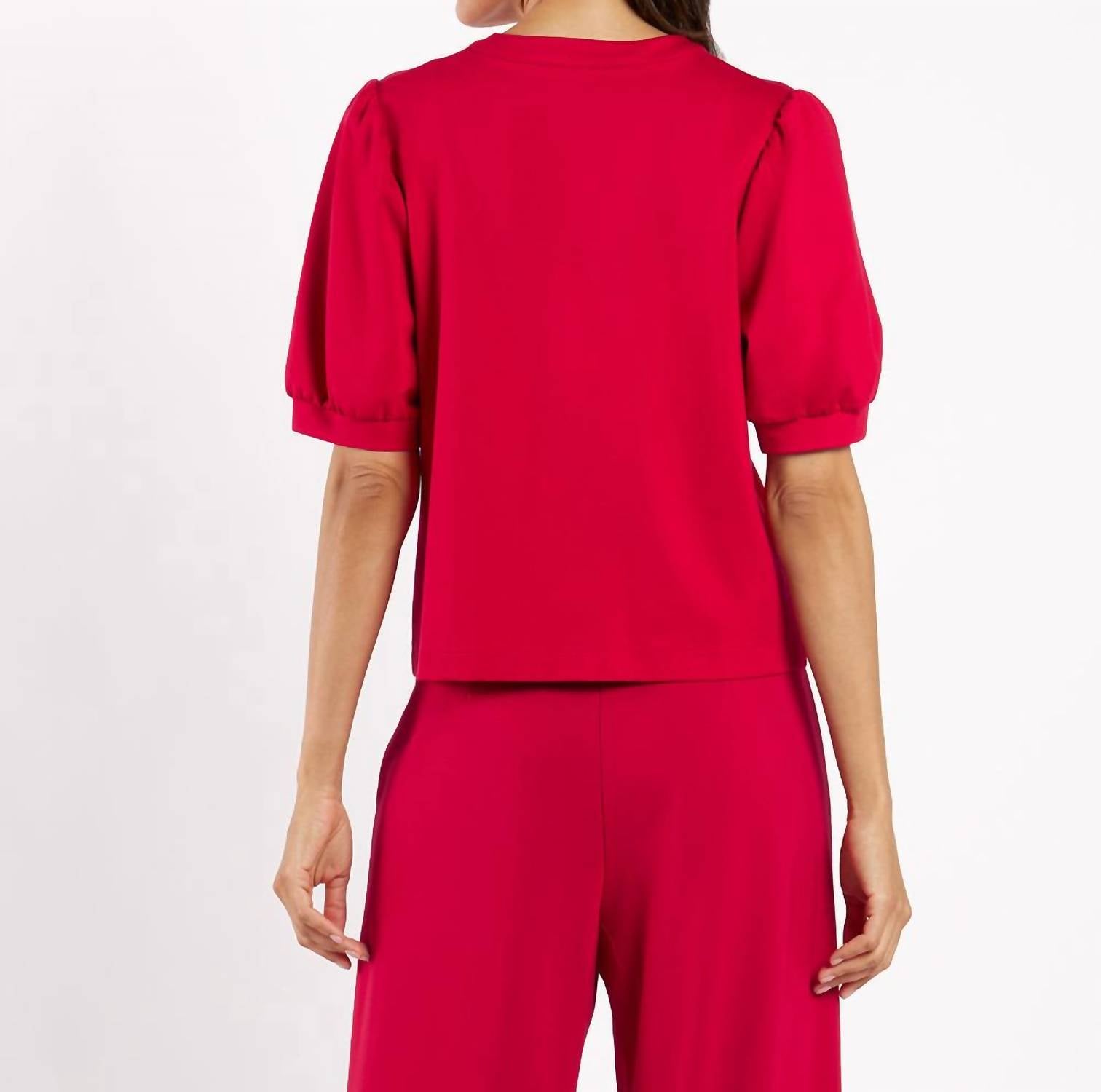 JUDE CONNALLY Coco Ponte Short Sleeve Top in red - women's shirt - detail view