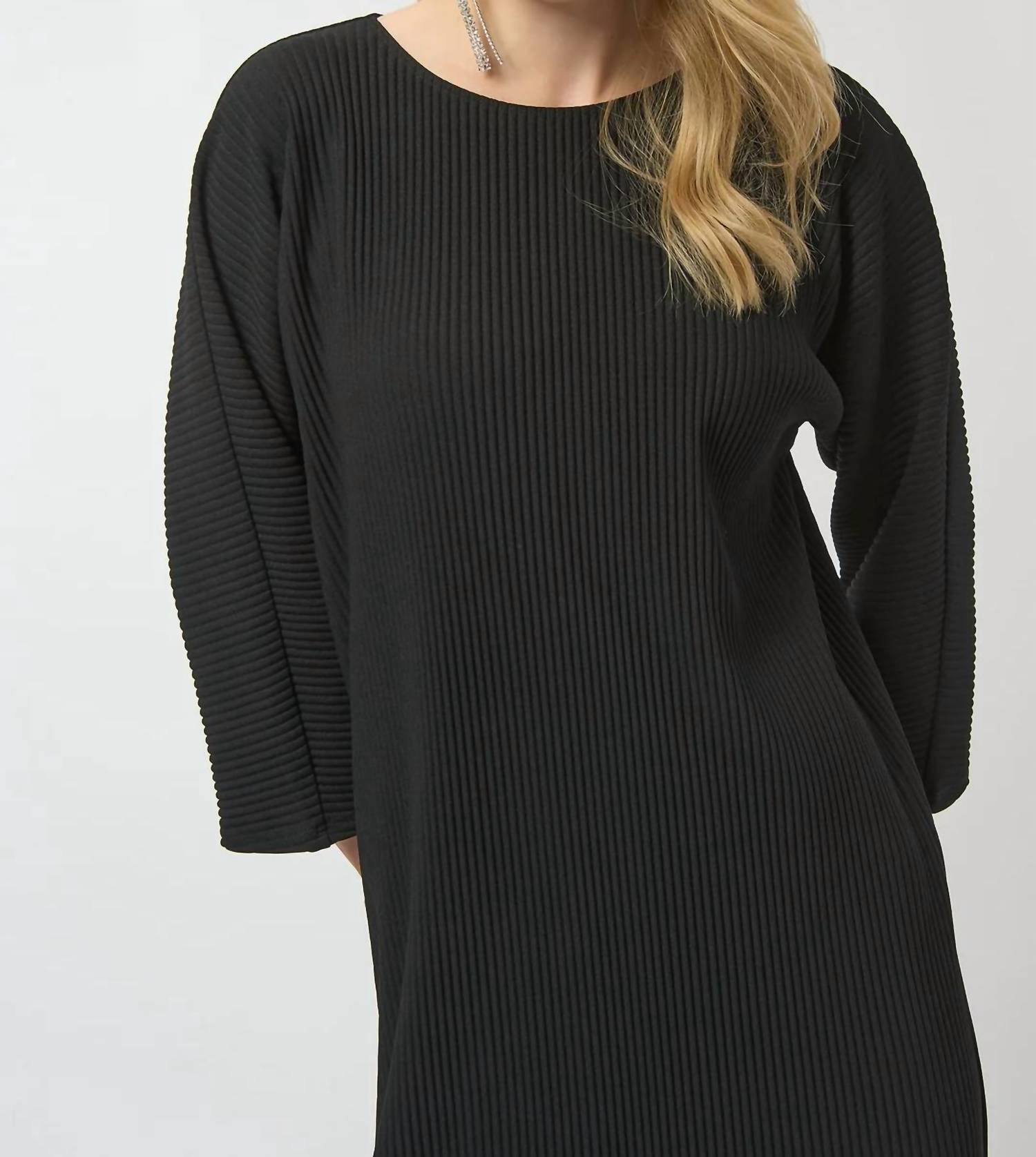 Joseph Ribkoff Crew Neck 3/4 Sleeves Pleated Dress in black - women's dress - alternate view