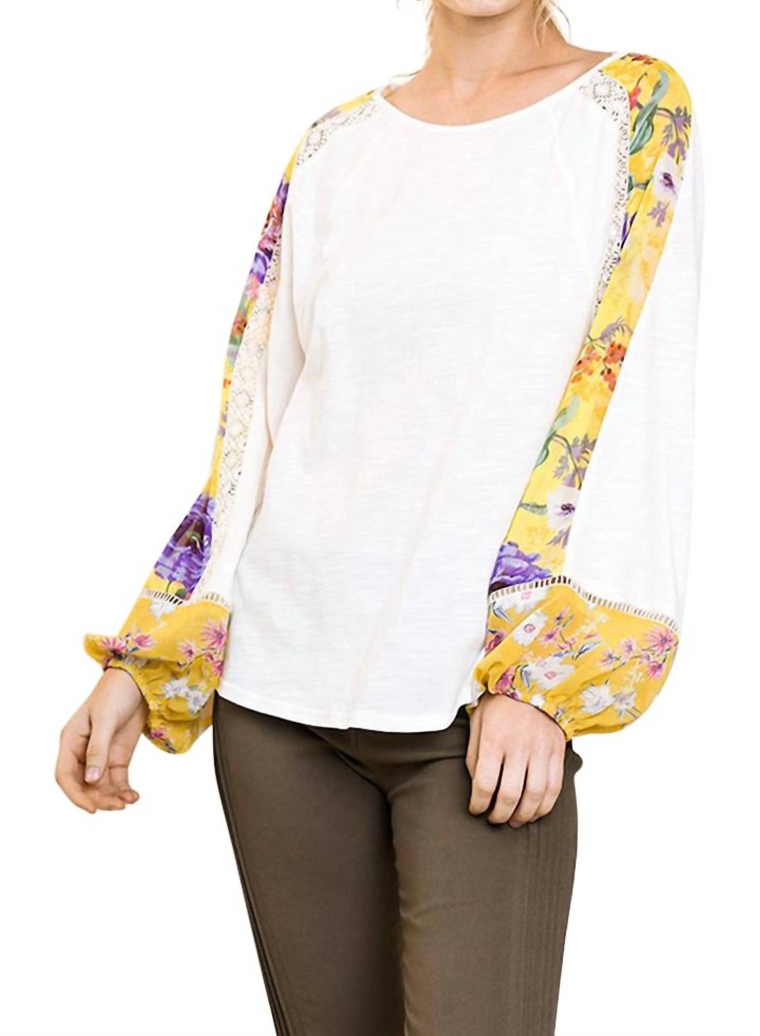 Umgee - Sheer Floral Puff Sleeve Knit Top