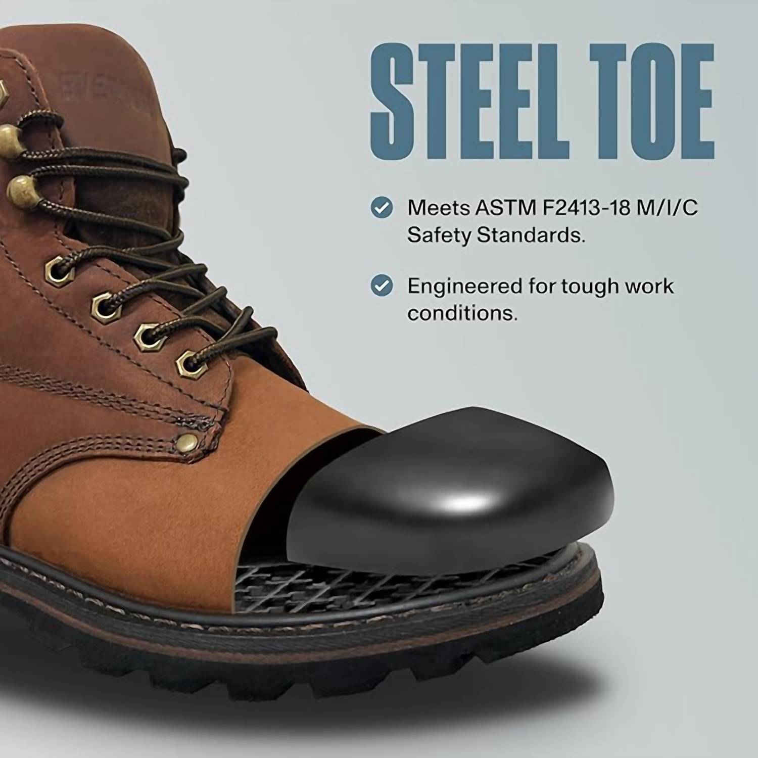 EverBoots Men's Tank Steel Toe Lace-up Work Boots in brown - men's boots - detail view