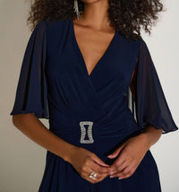 Joseph Ribkoff - Ruched Flutter Cape Sleeve Jumpsuit