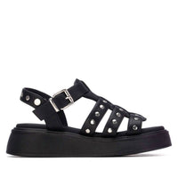 Xti Women's Flat Studded Strap Sandals in black - women's sandal - detail view