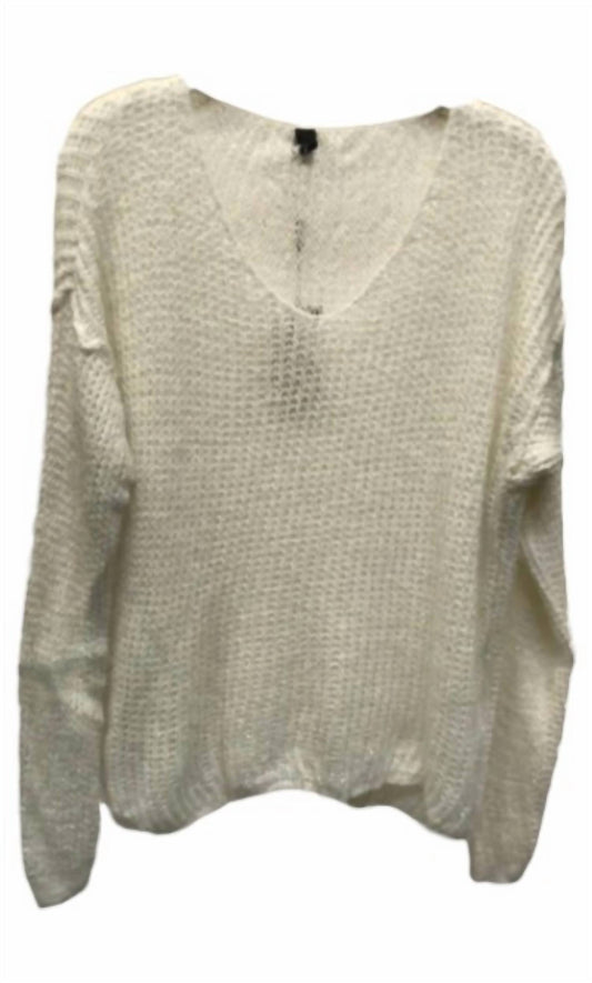 Venti6 - WOMEN'S LUREX ULTRA SOFT OPEN KNIT V NECK TOP