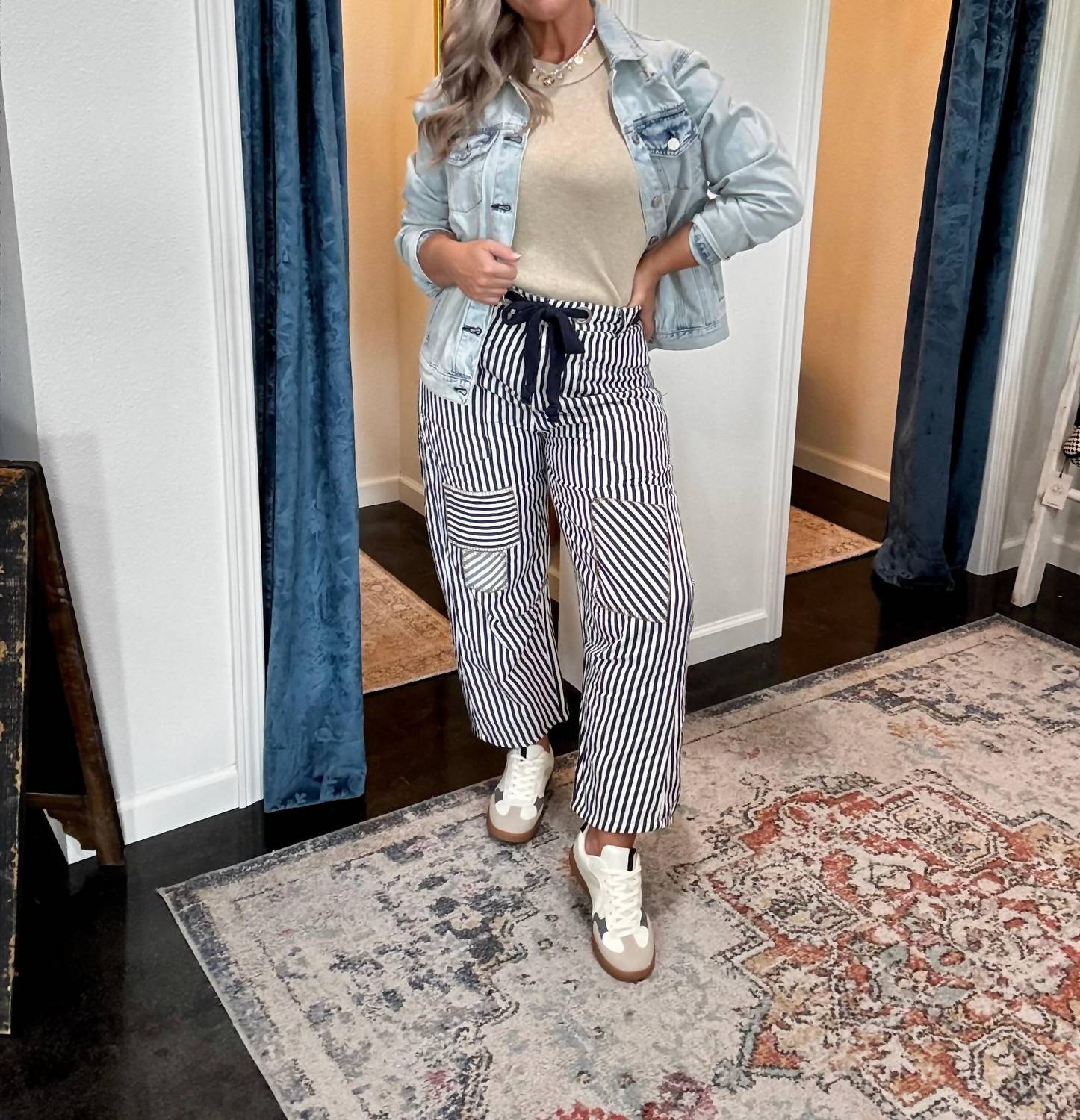 ee:some Midnight Striped Barrel Pants in blue - women's pants