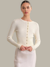 525 America - Audra Cropped Cable-Knit Cardigan