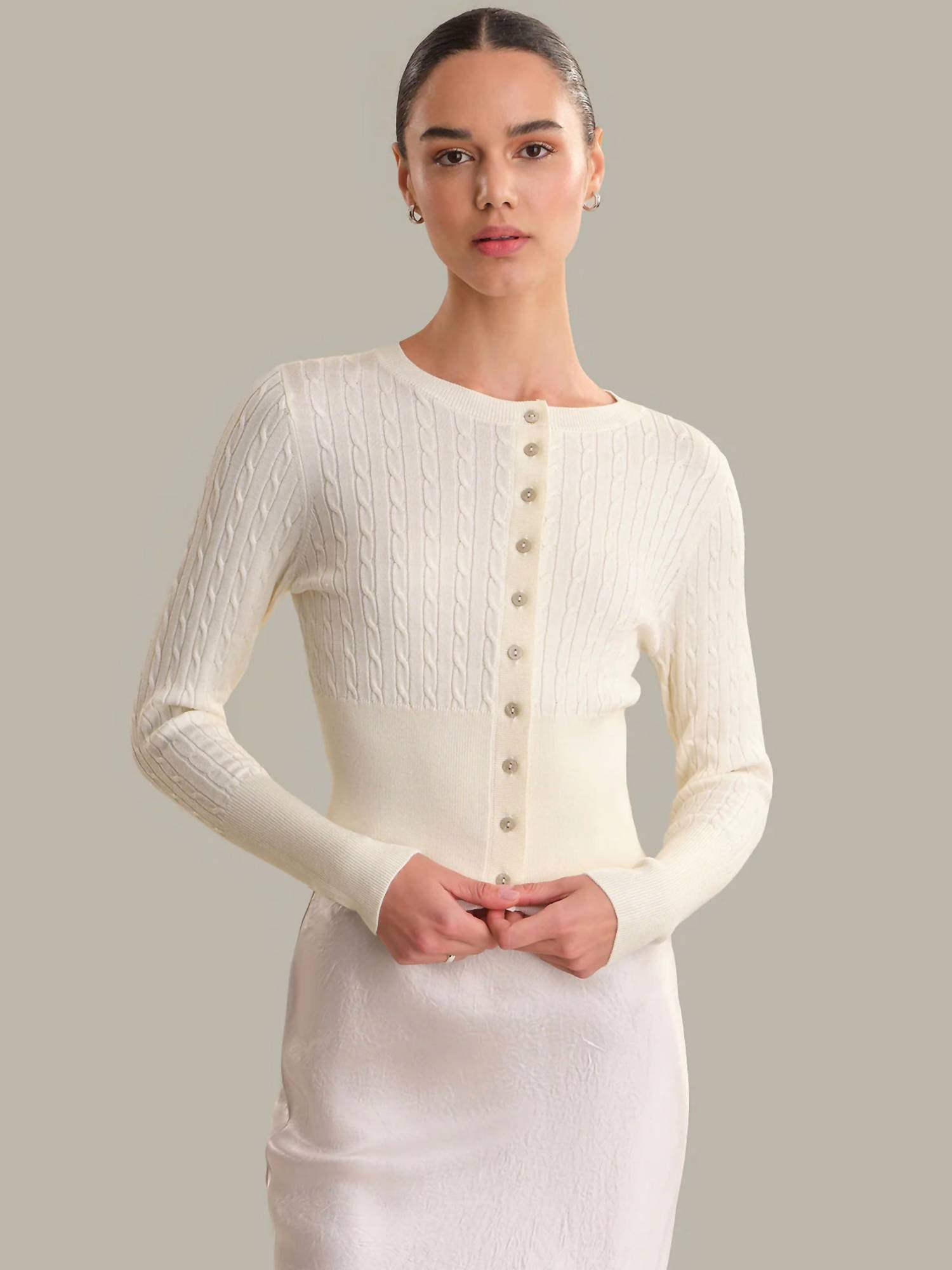 525 America - Audra Cropped Cable-Knit Cardigan