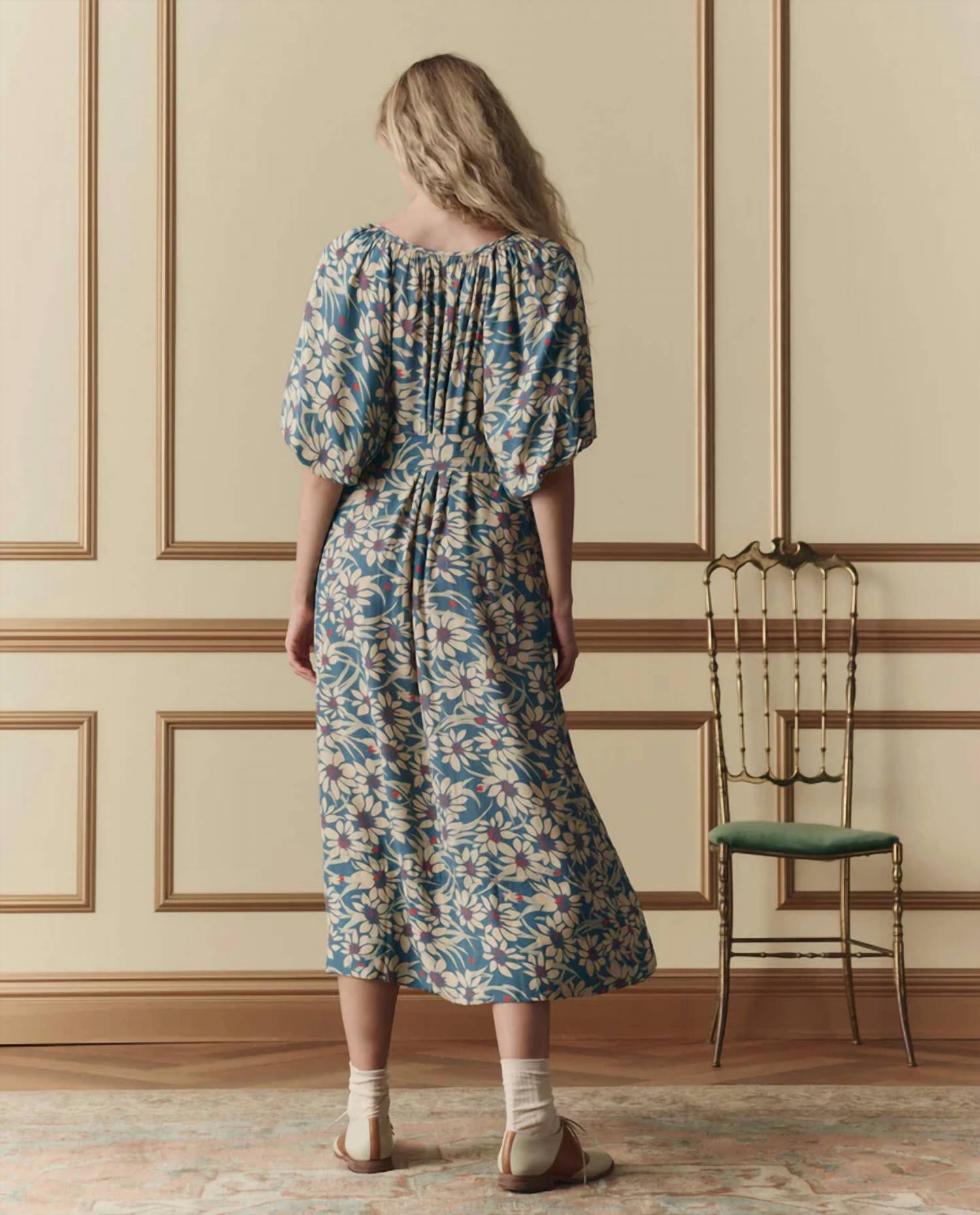 THE GREAT. The Fairground Dress in blue scattered bloom - women's dress - alternate view
