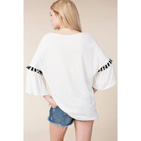 Vocal Apparel - Loose Fit Bell Sleeve Kimono Top With Special Trims