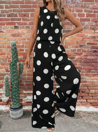 Fashionworks - Women's Spring Polka Dot Print Pleated Tank Top