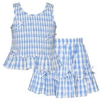G.B.Y.M. - Smocked Gingham With Bows Top and Skirt Set