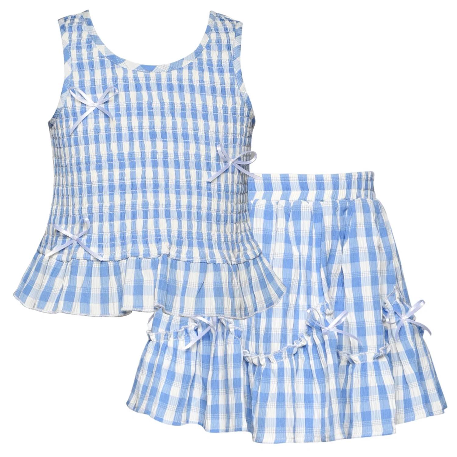G.B.Y.M. - Smocked Gingham With Bows Top and Skirt Set
