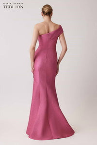 Teri Jon One Shoulder Gown in hot pink - women's dress - detail view