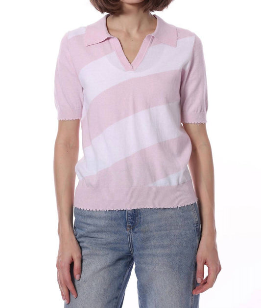 Minnie Rose - Striped Frayed Polo Shirt