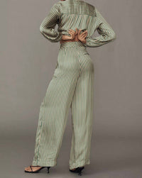 MILLE Cara Pant in almond green stripe - women's pants - detail view