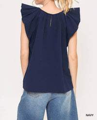 Umgee - Flutter Sleeve Pleated Crew Neck Blouse