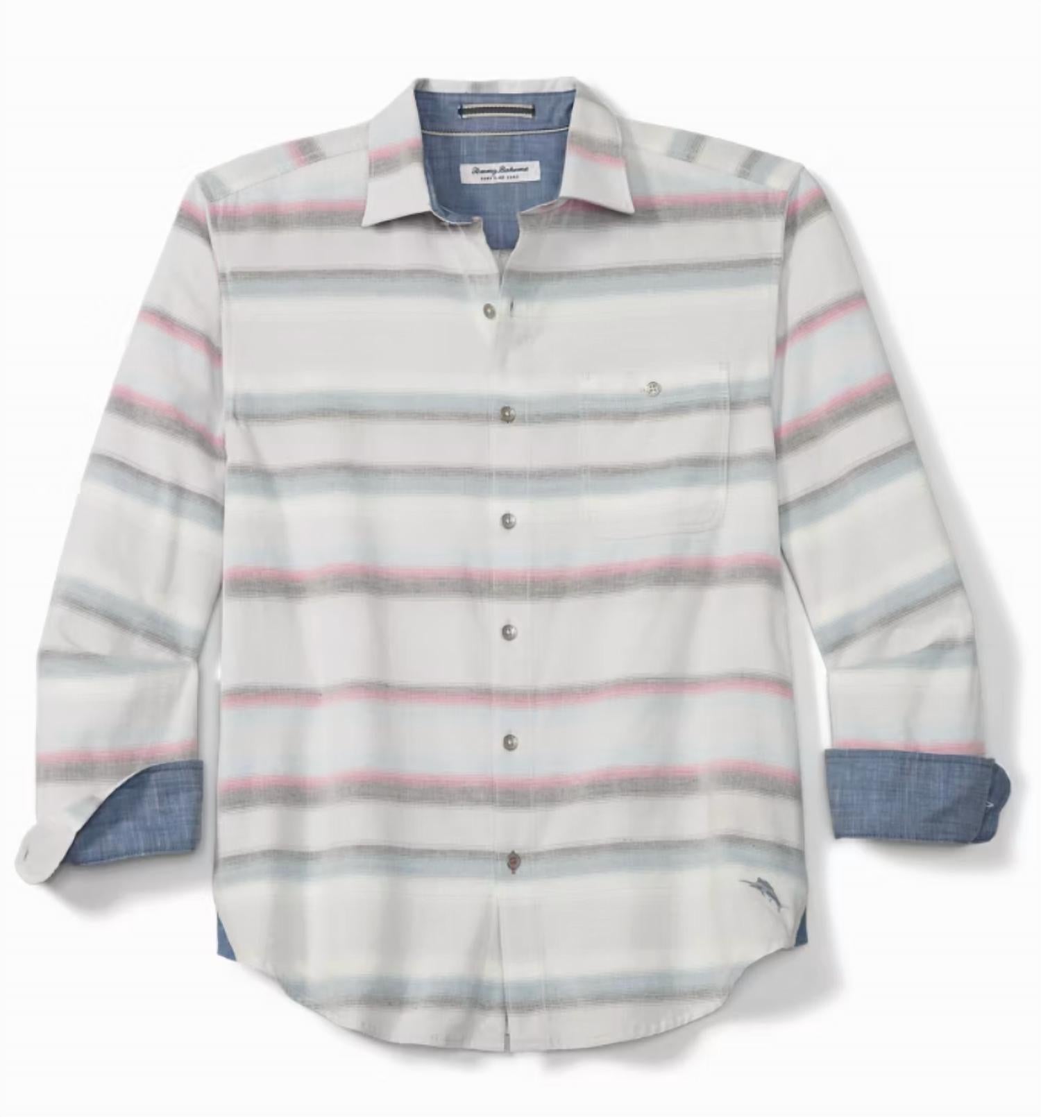 TOMMY BAHAMA Coastline Cord Calistoga Ombré Shirt in fog grey - men's long sleeve top - detail view