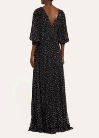 Teri Jon - Pleated Polka Dot Chiffon Gown