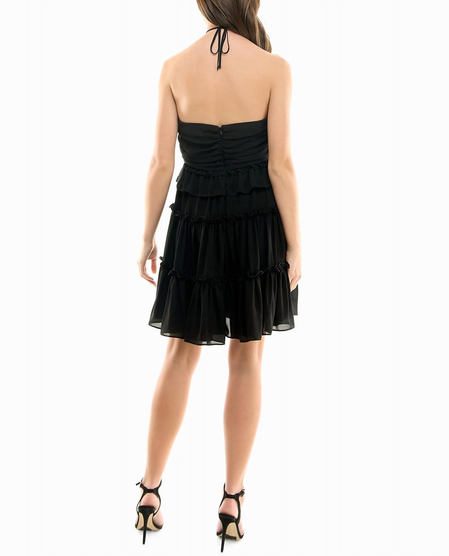 Nicole Miller - Presley Chiffon Tiered Halter Dress