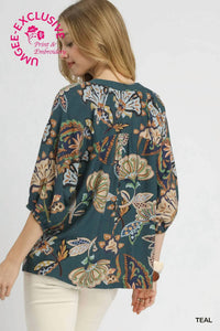 Umgee - Boho Paisley Puff Sleeve Blouse