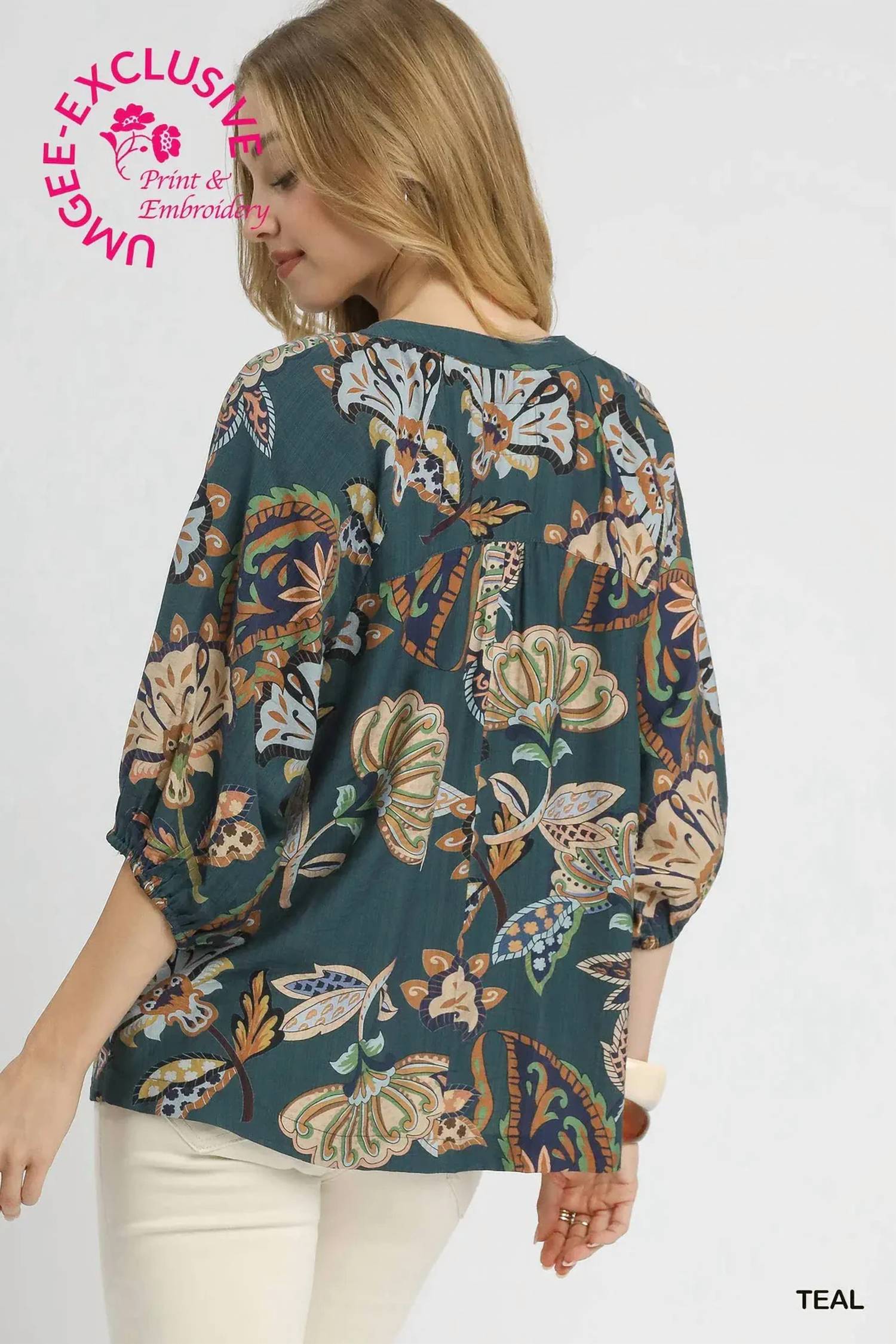 Umgee - Boho Paisley Puff Sleeve Blouse