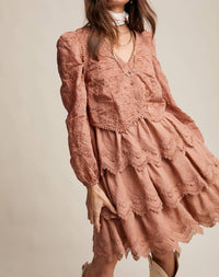 Listicle Tamara Tiered Scallop Embroidered Dress in terracotta - women's dress - detail view