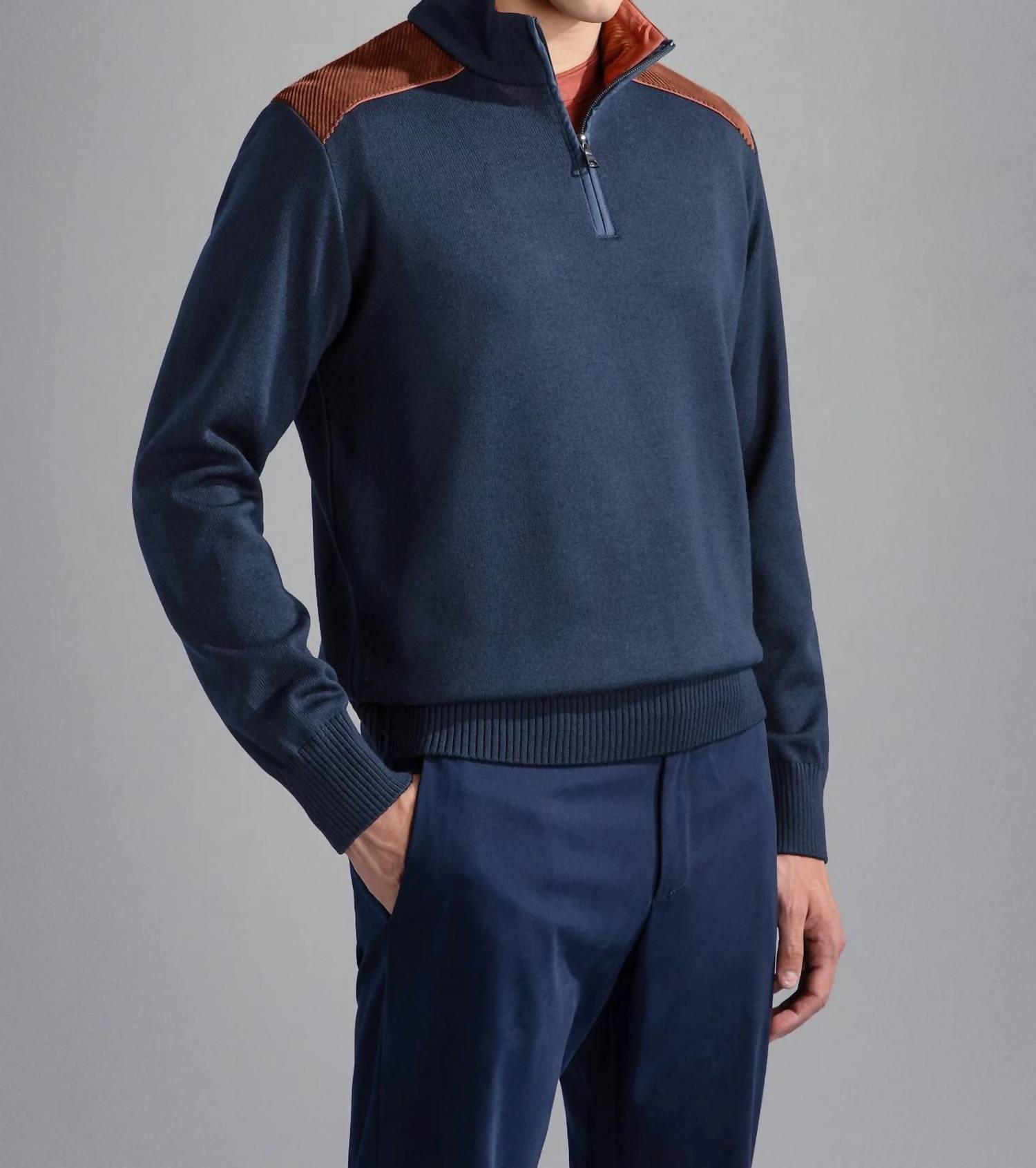 Paul & Shark - Men's Wool Zip Sweater With Corduroy Details