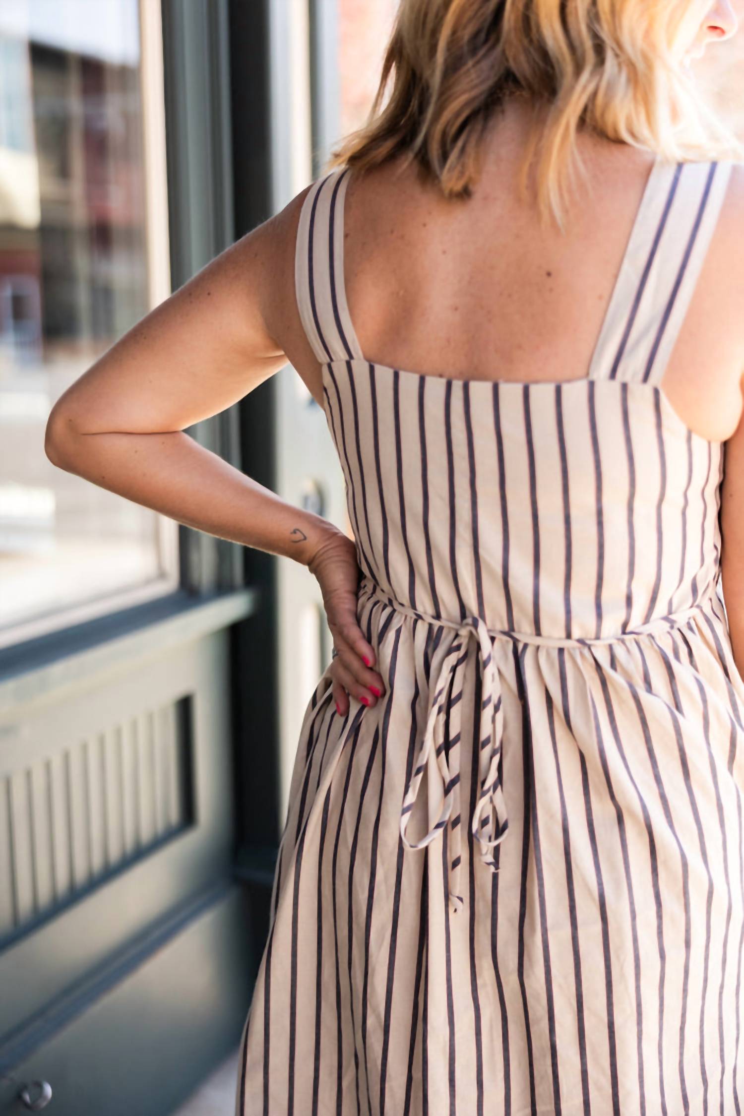 By Together - Striped Square Neck Midi Dress
