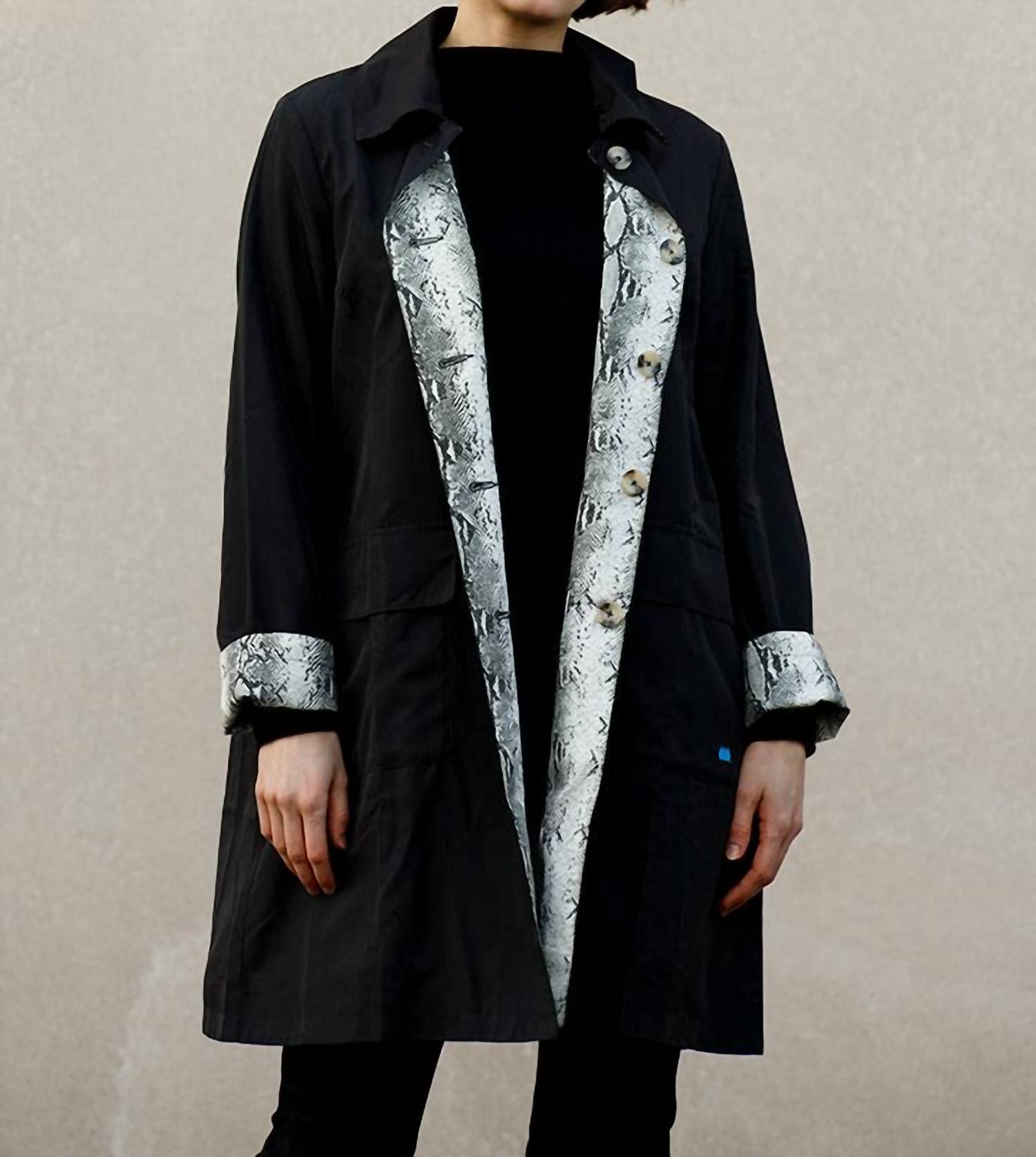RAINRAPS Raintrench With Detachable Hood Rain Trench Coat in black - women's jacket