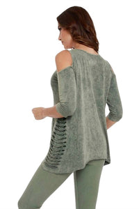 3/4 Sleeve Cold Shoulder Top