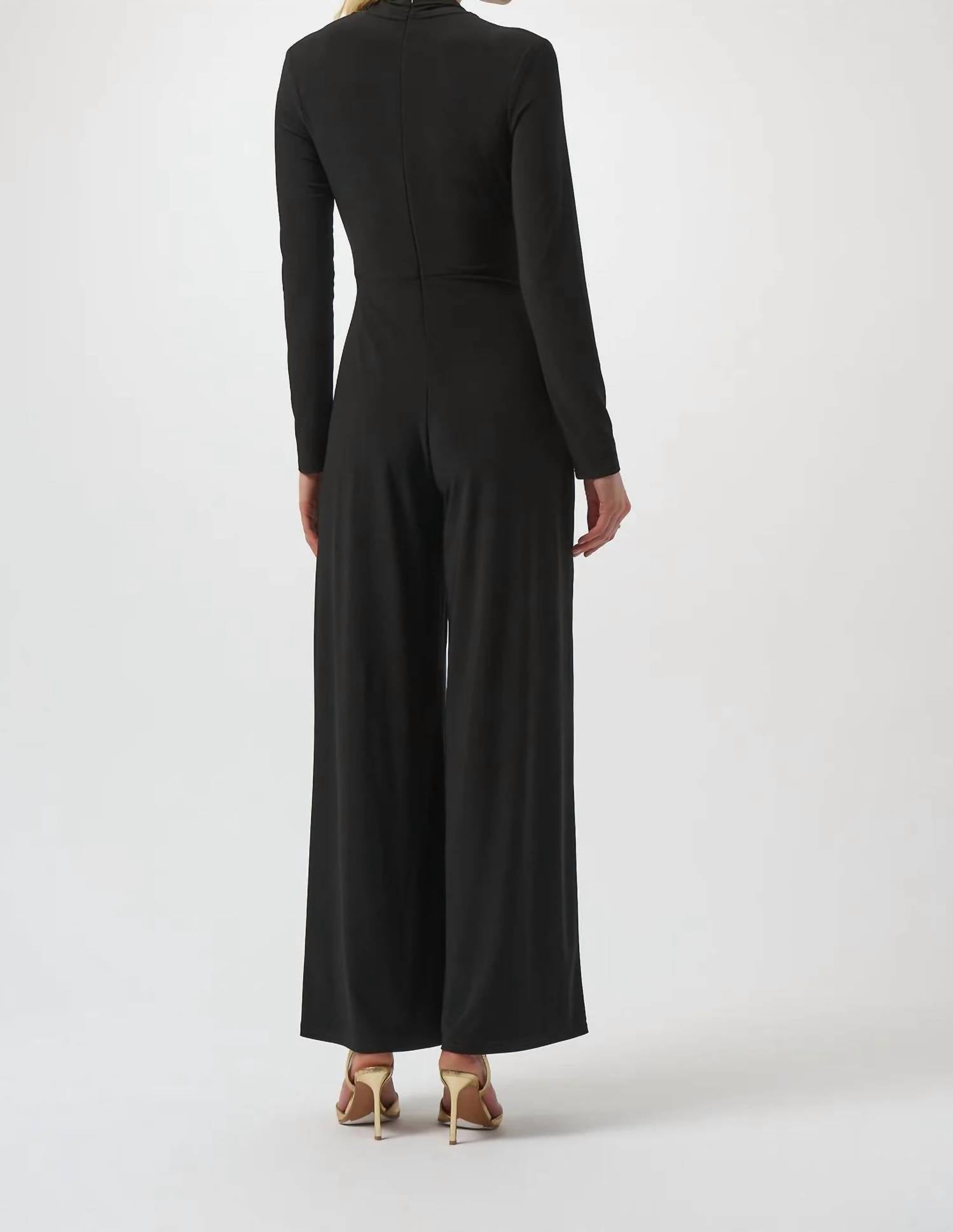 Joseph Ribkoff Long Sleeve Wide-leg Jumpsuit in black - women's pants - detail view