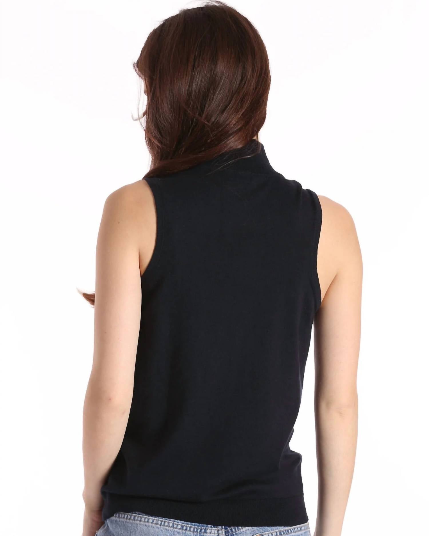 Minnie Rose - Supima Cotton Cashmere Mock Neck Sleeveless Top