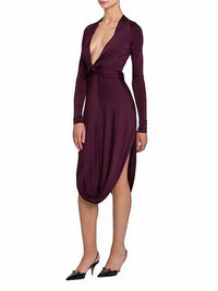 Salvatore Ferragamo Shiny Jersey Knotted Bubble Midi Dress in oxblood - women's dress - detail view
