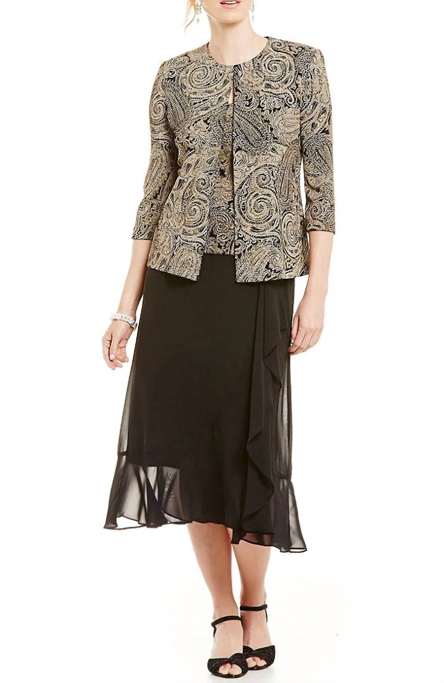 Alex Evenings - Printed Slinky Twinset With Glitter Detail