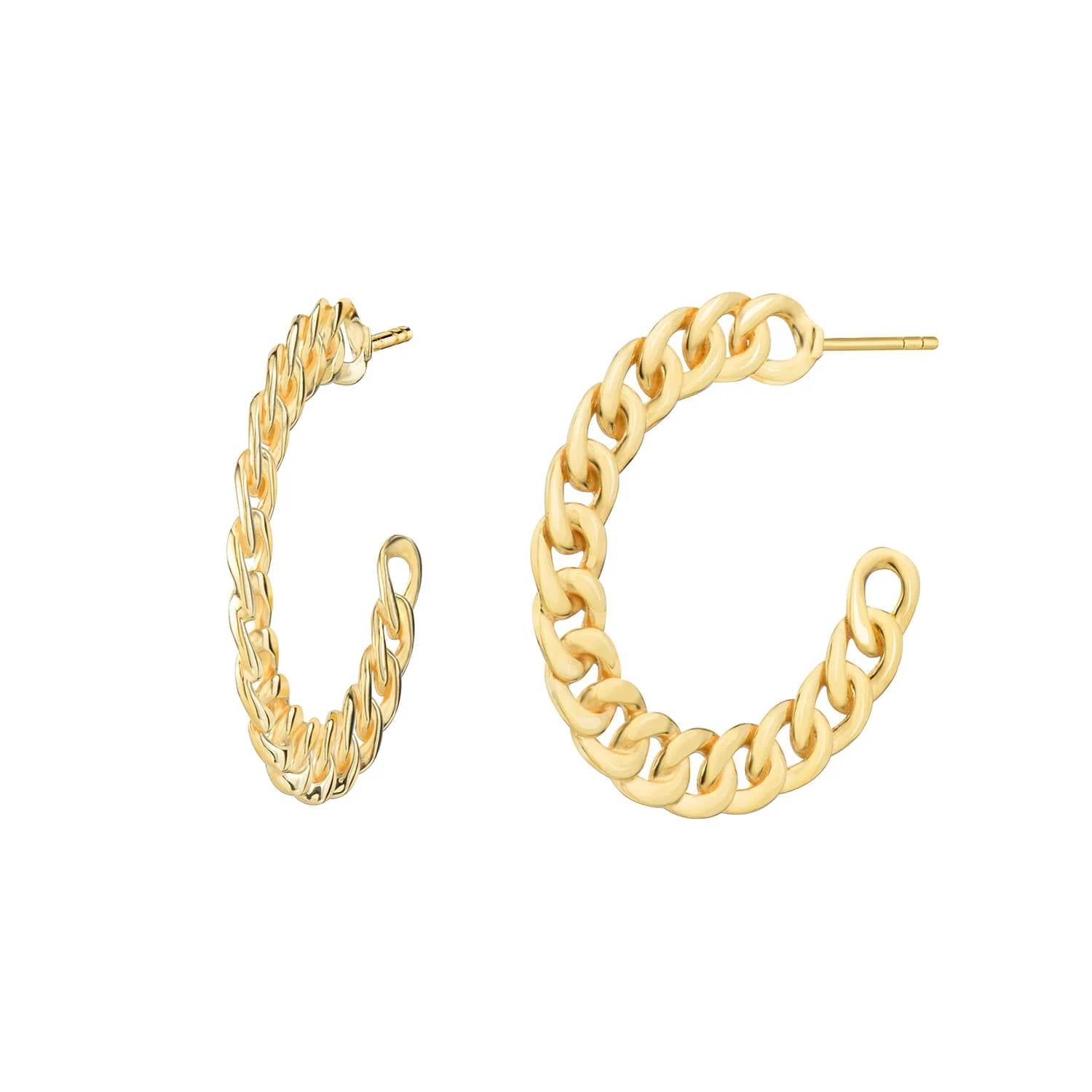 Gold & Honey - Women's Flat Curb Link Hoop Earrings