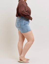 Judy Blue High Waist Slim Denim Short in blue - women's shorts - view 8