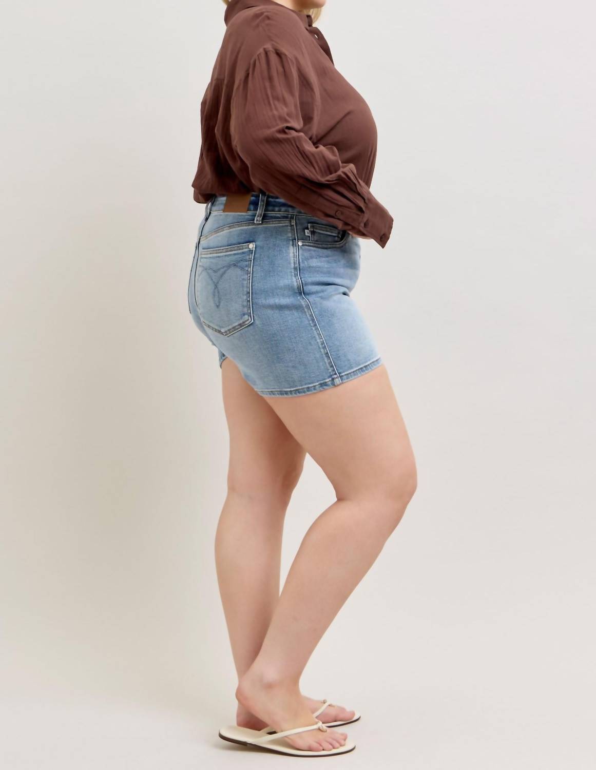 Judy Blue High Waist Slim Denim Short in blue - women's shorts - view 8